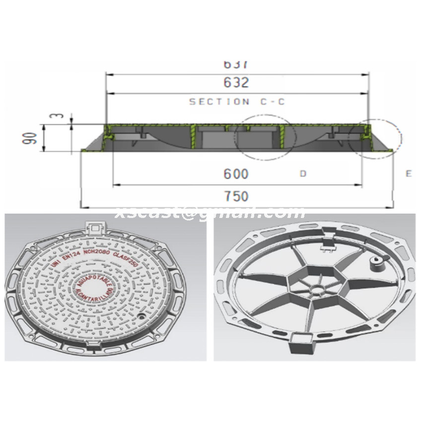 DUCTILE IRON MANHOLE COVER C250 805X600 WITH LOCK
